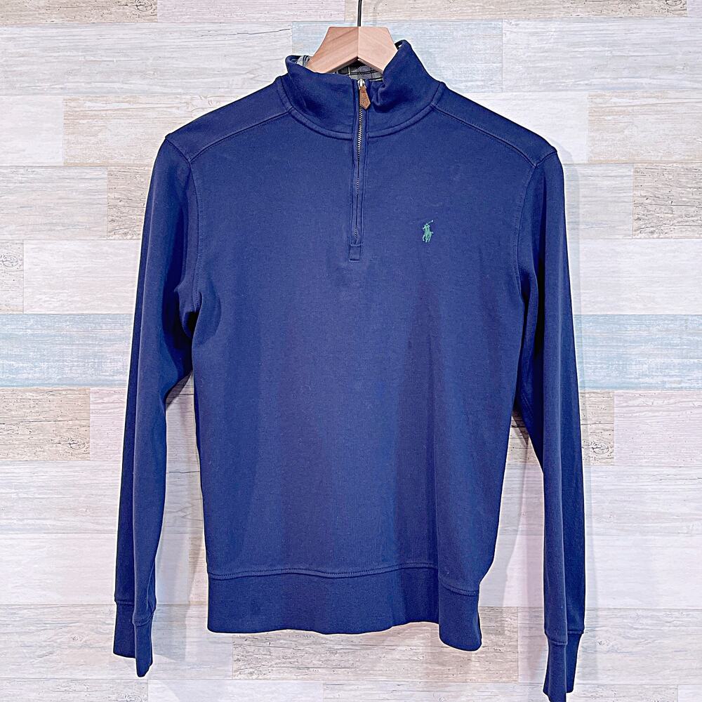 POLO Ralph Lauren 1/4 Zip Cotton Jersey Pullover Blue Boys Large 14 16